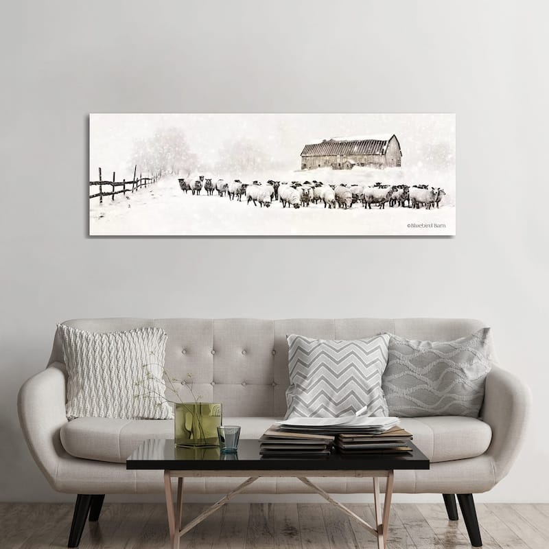 iCanvas "Warm Winter Barn with Sheep Herd" by Bluebird Barn Canvas Print