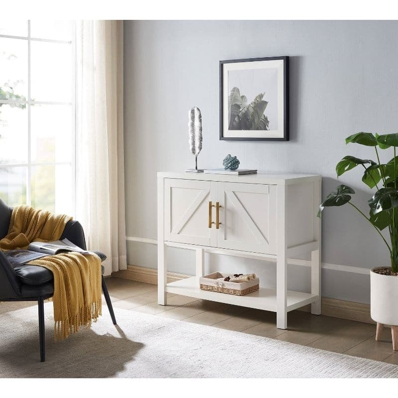 Modern 2 Drawer Wooden Storage Console Table - 35.5 inches W x 15.5 inches D x 32 inches H