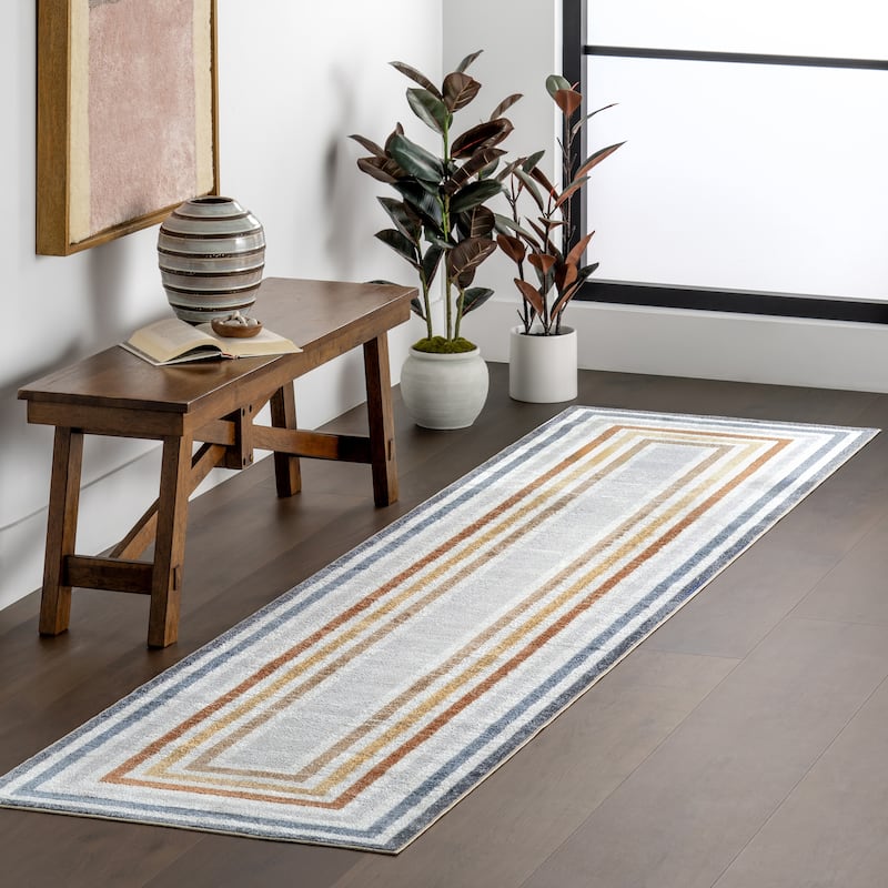 Nuloom Alienor SpinClean Striped Machine Washable Area Rug - 2' 8" x 8' - Multicolor - Runner