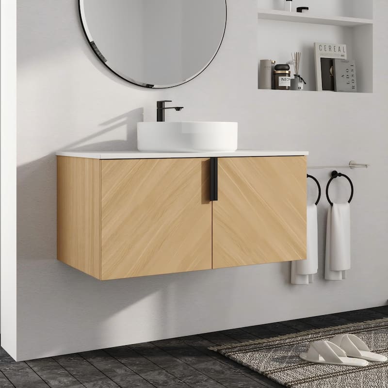 Malwee 30"/36" Floating Bathroom Vanity, Wall Mounted Bathroom Vanity with Ceramic Sink and Soft Close Door