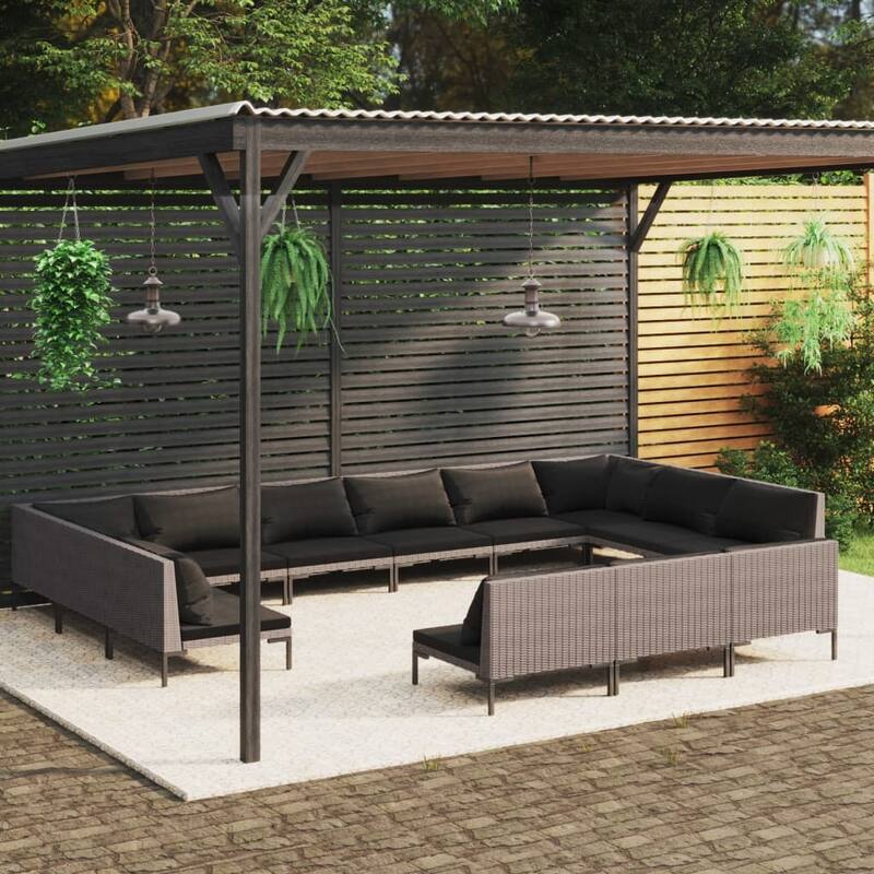 vidaXL Patio Lounge Set Outdoor Sectional Sofa Set Table Poly Rattan Dark Grey - 27.6" x 27.6" x 24"