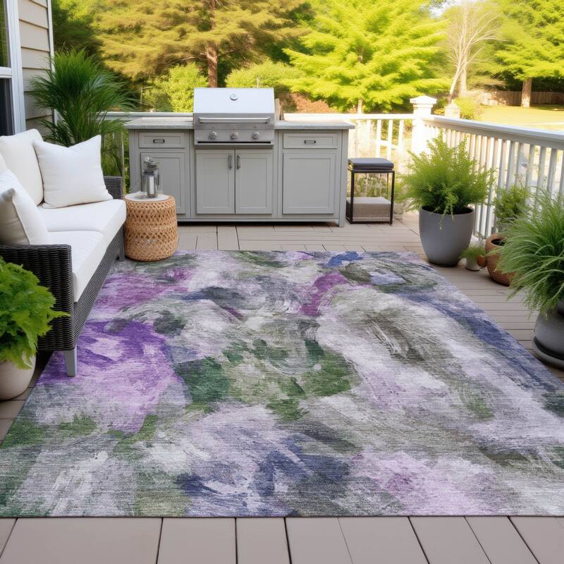 Machine Washable Indoor/Outdoor Modern Brushstrokes Chantille Rug - Lavender - 10' x 14'