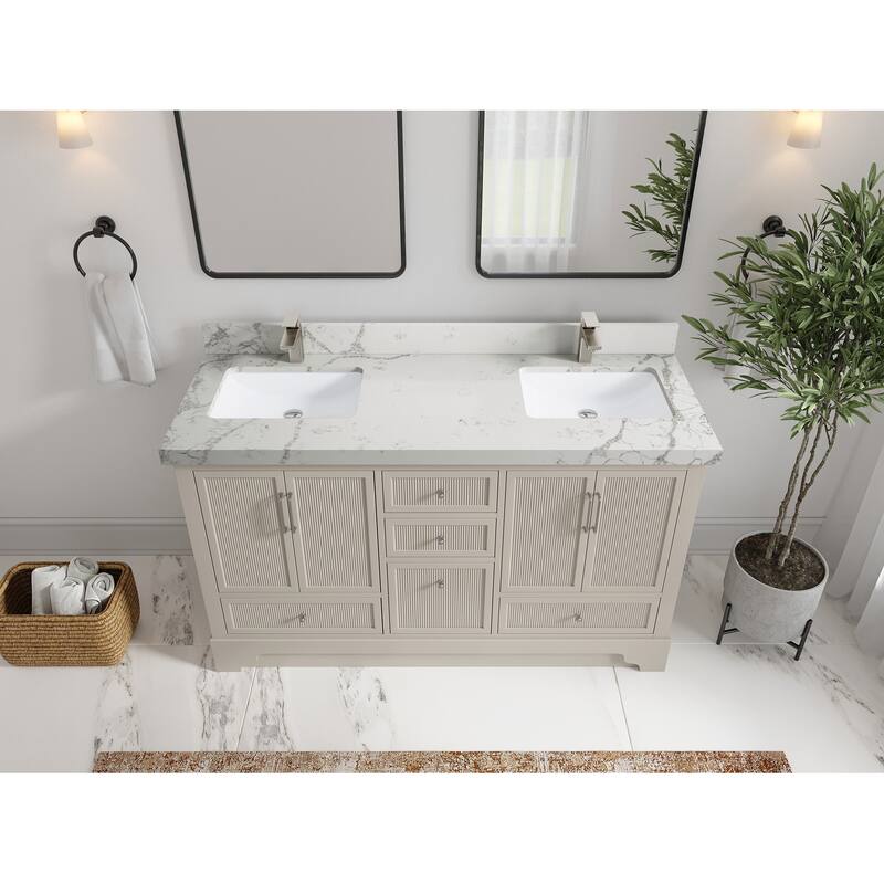 Willow Collections 60 in. W x 22 in. D Alys Double Sink Bathroom Vanity with Countertop - 2"Venatino Quartz - Fine Gray