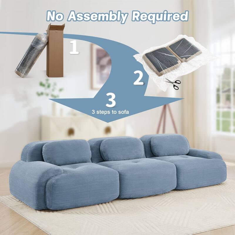 Rossetta 3-Seat Simplified Anti-Slip Style Premium Corduroy Fabric Modular Sectional Sofa with Curved Armrests