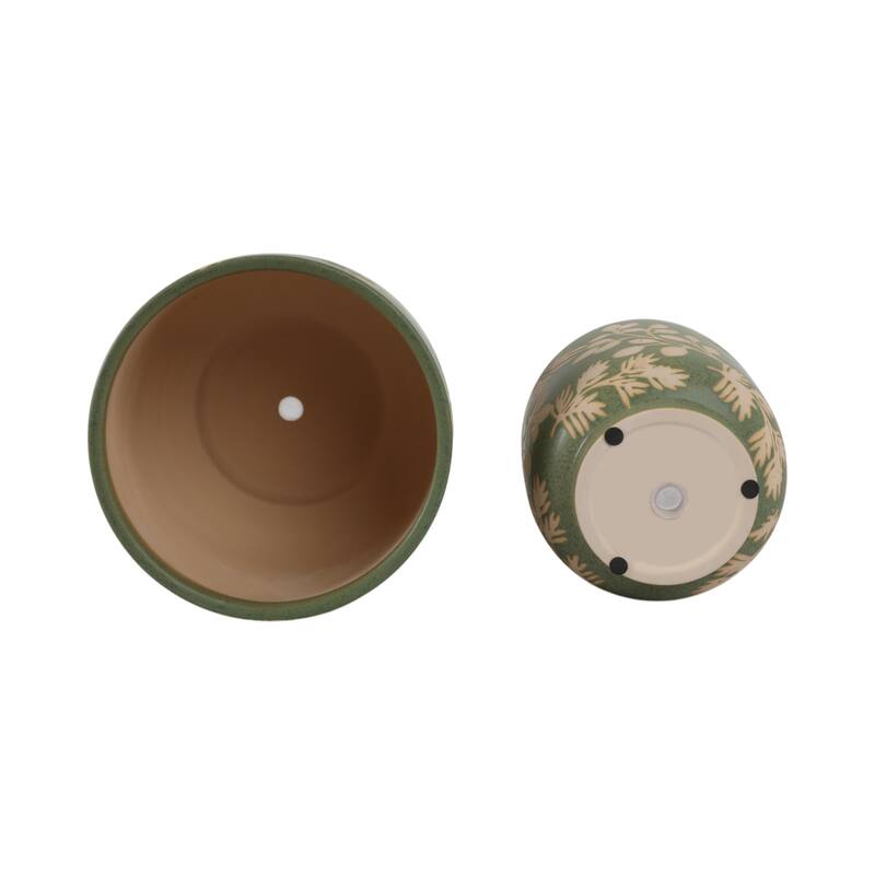 Ceramic Planter with Hand Painted Leaves Design - Set of 2, 6", 8" - 8.0"