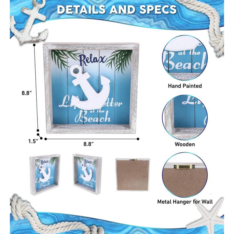CoTa Global Aqua Sky Wall Anchor Relax Hanging Sign with Hang Mount - 8.8″Lx8.8″Wx1.5″H