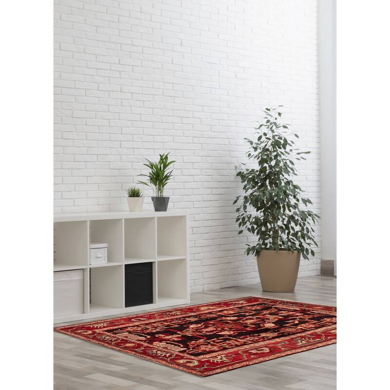 ECARPETGALLERY Hand-knotted Andelz Black, Red Wool Rug - 4'4 x 7'3