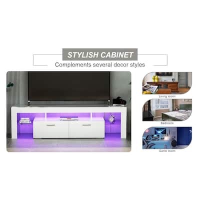Modern LED TV Stand Media Storage Cabinetsfor TVs up to 65", White - 63.00" x 13.80" x 17.70"