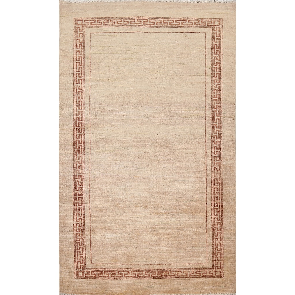 Geometric Bordered Oriental Gabbeh Kashkoli Area Rug Wool Hand-knotted - 3'2" x 5'3"