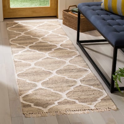SAFAVIEH Handmade Natural Kilim Renelde Wool Rug with Fringe