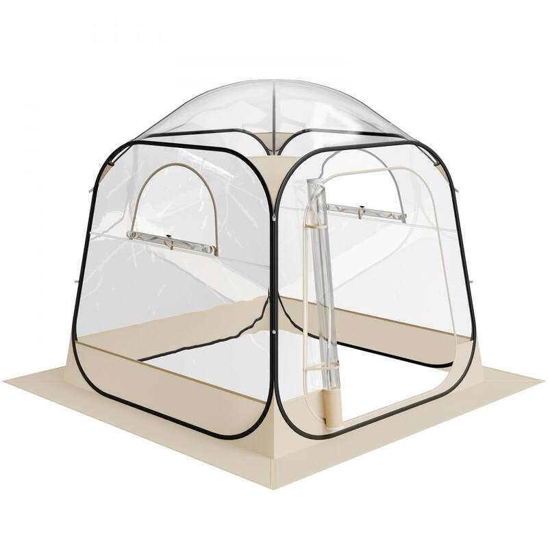 Beige-Transparent-Black Pop-Up Sport Bubble Tent 4-Side Outdoor Shelter - 72.05 × 72.05 × 76.77 in