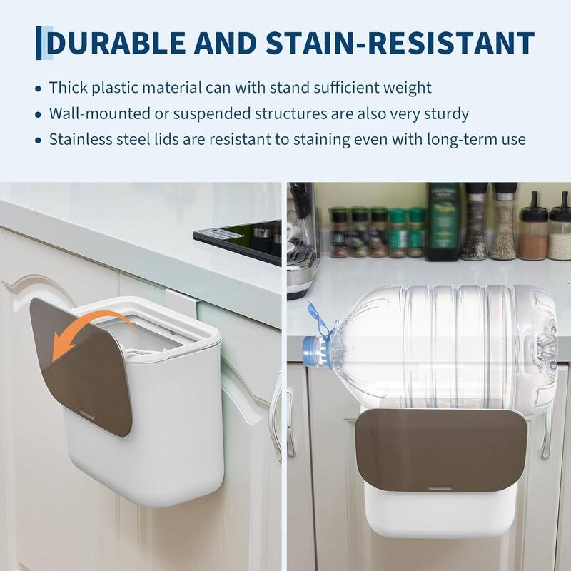 1.85 Gallon Compost Bin Hanging Trash Can with Stainless Steel Lid for Kitchen、Bathroom