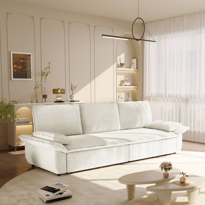 94.5" King Size Corduroy Sleeper Sofa with Pull-Out Bed, 3-in-1 Convertible Design