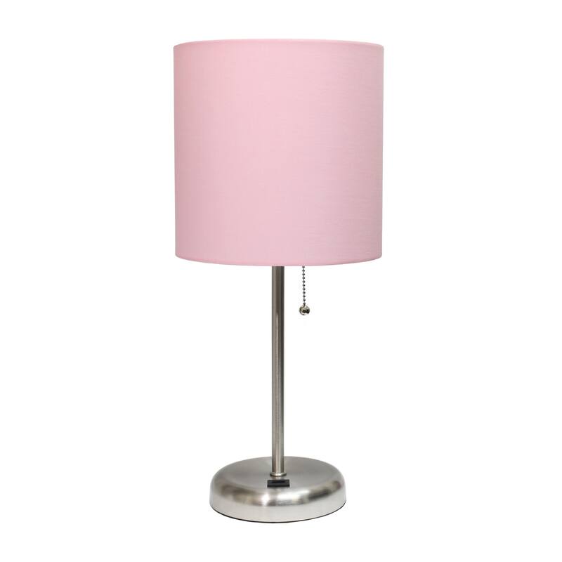 Stick Base Table Desk Lamp with Pink Drum Shade - 19.5" - Brushed Steel