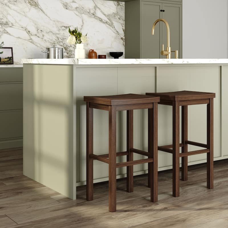 Now Furniture Solid Wood Backless Saddle Seat Bar Height Stool - Set of 2 - Walnut