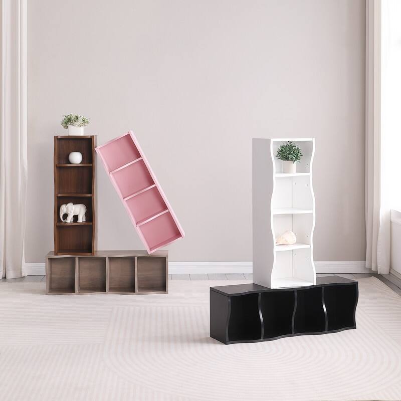 Wavy Border 8-Tier Adjustle Shelf - Modular Ultra-Thin Bookcase for Home Office & Display