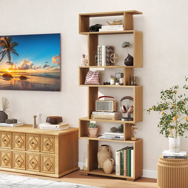 Costway 6-tier Storage Bookshelf S-shaped Geometric Bookcase with - See Details