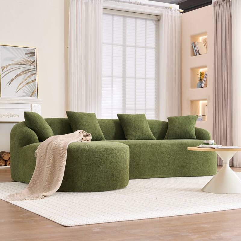 L-Shaped Sectional Sofa with Curved Chaise, Chenille Boneless Cloud Sofa, Modular 4-Seater Sofa with 4 Throw Pillows