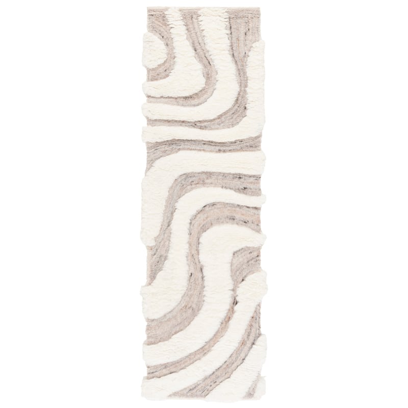 SAFAVIEH Handmade Casablanca Benine Shag Wool Rug - 2'3" x 8' Runner - Ivory/Beige