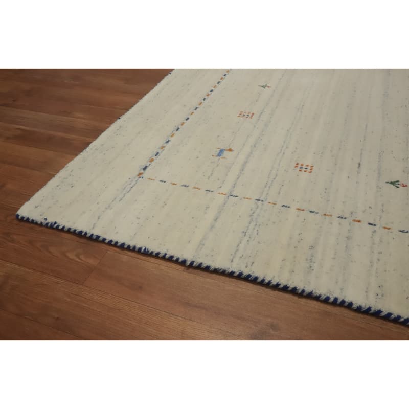 Hand Knotted Oriental 100% Wool Carpet Tribal Animal Pictorial Beige & Ivories Gabbeh Area Rug - 5' 11'' X 6' 1''