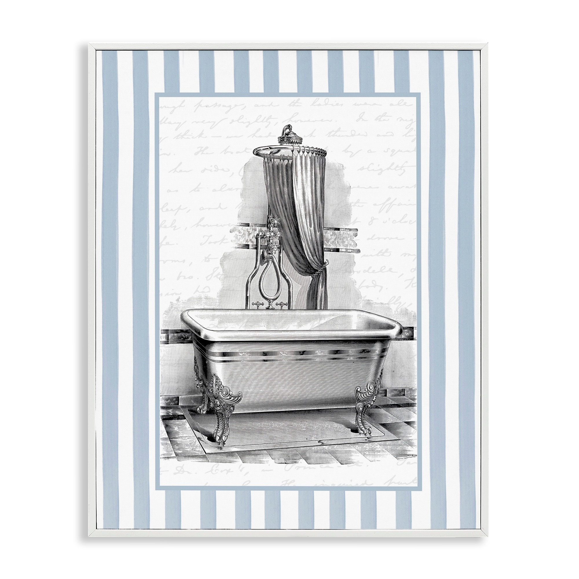 Stupell Antique Bath Blue Stripes Framed Giclee Art Design By Lettered and Lined
