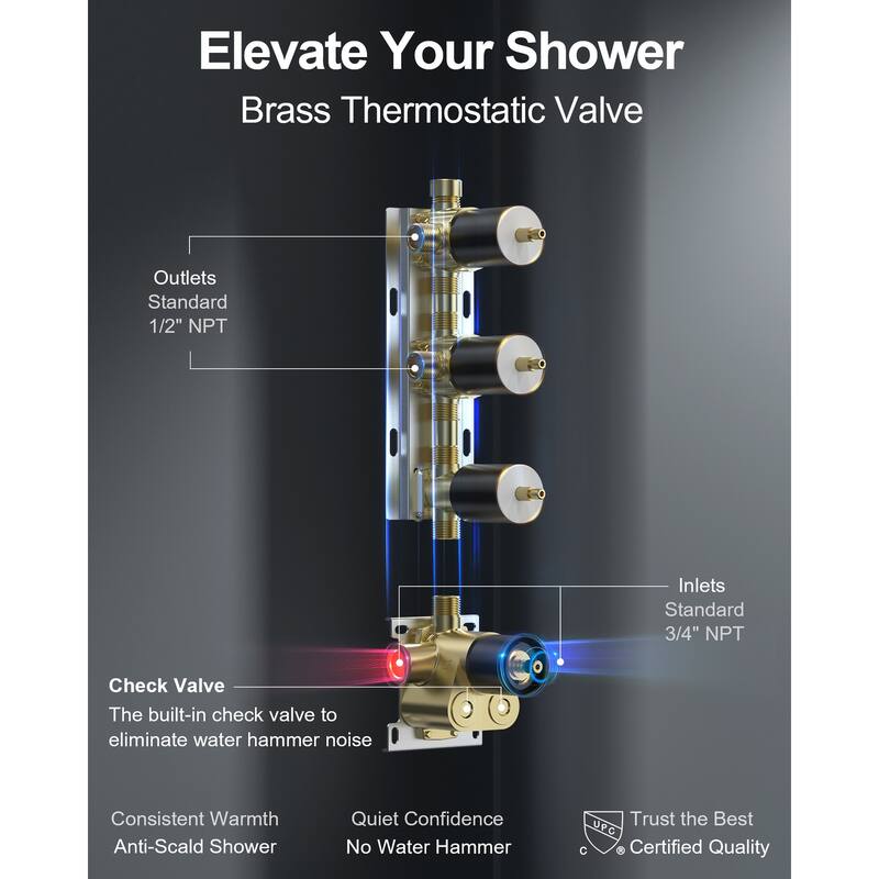 GRANDJOY Shower Faucet System 16 inch Ceiling Mount Shower Head 3 Spray Modes Handheld Spray with Slide Bar LED Music