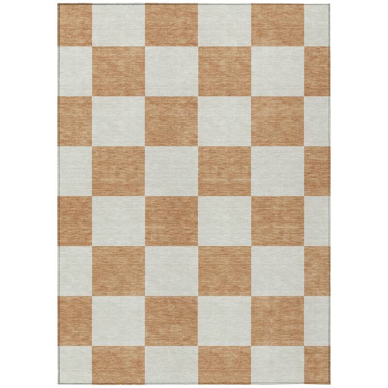 Machine Washable Indoor/ Outdoor Modern Checker Chantille Rug