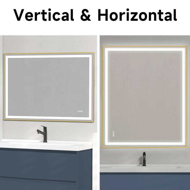 Topcraft Gold Framed Tempered Glass Mirror with Dual LED Strip Lighting