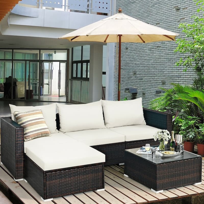 5Pcs Patio Rattan Furniture Set with Coffee Table - 29" x 29" x 23.5" (L x W x H)