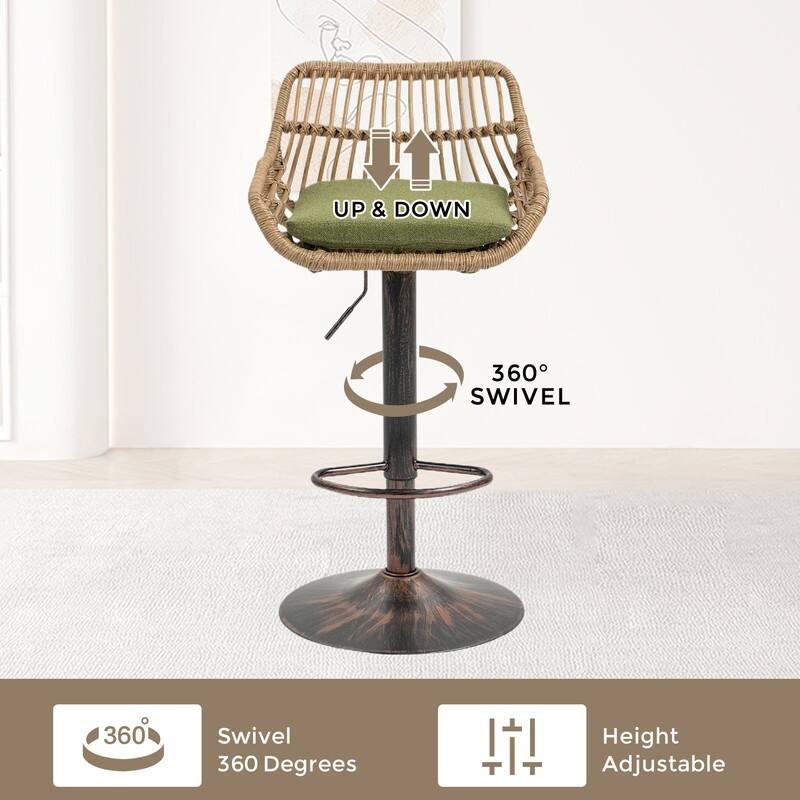 Modern Swivel Bar Stools Set of 2 Adjustable Counter Height Chairs with Footrest for Kitchen, Dining Room