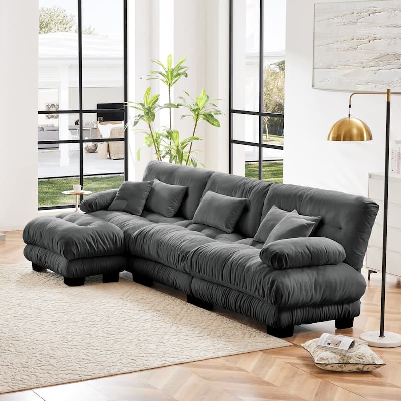 Luxury Chenille Modular Upholstered Sectional Sofa Couch with Convertible Ottoman