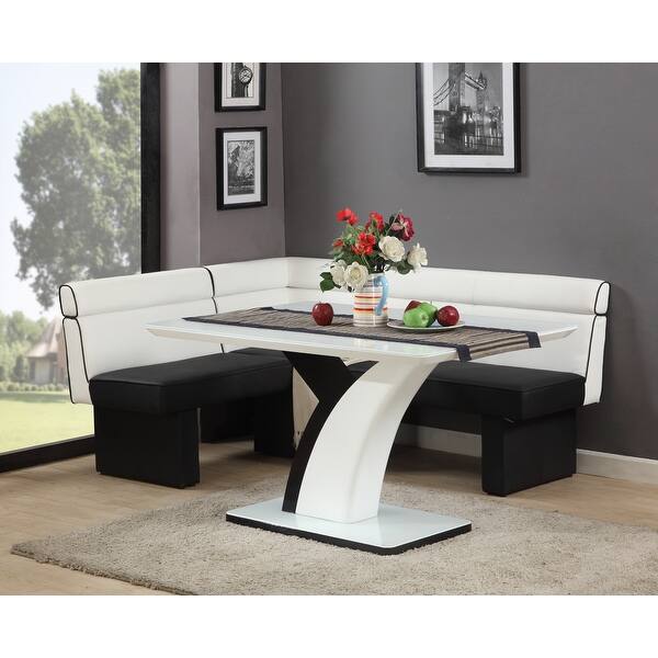 slide 2 of 3, Somette Nara White Starphire Glass Dining Table and Nook
