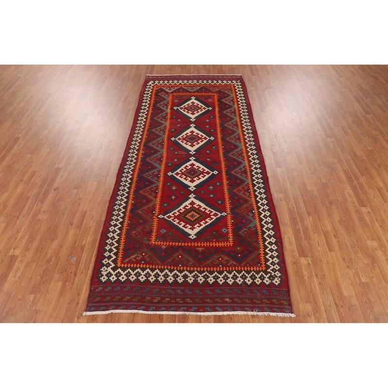 Kilim Qashqai Persian Vintage Rug Flatweave Wool Carpet - 4'10"x 11'3"