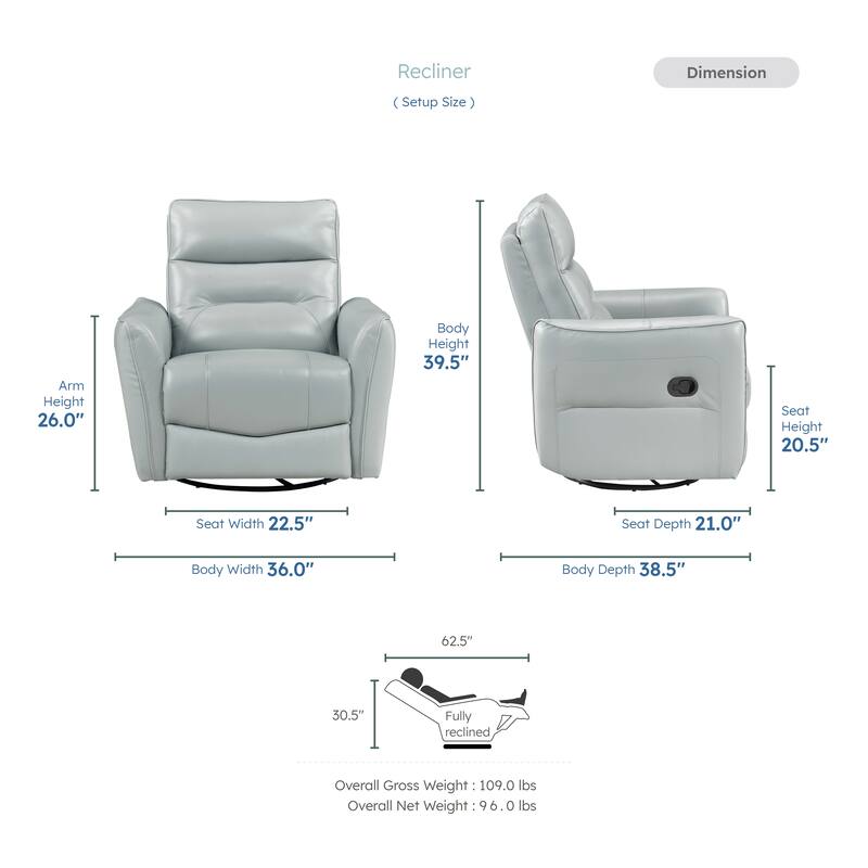 Esther 36" Leather Swivel Glider Recliner - Pull-Handle Motion