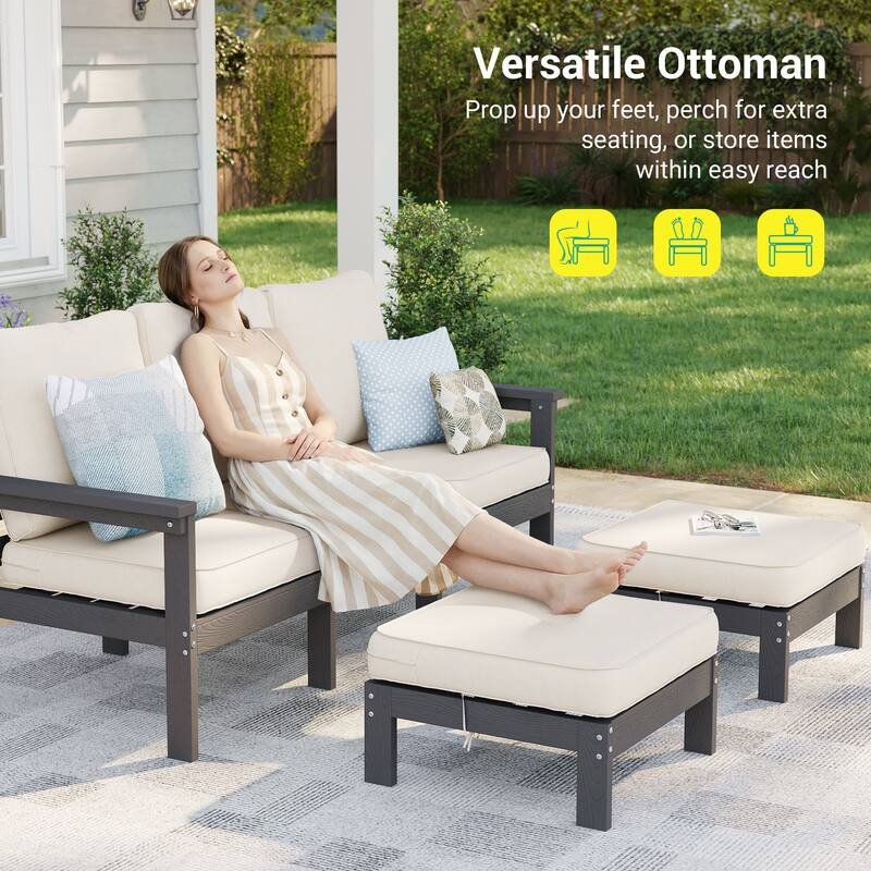 HIPS Outdoor Sofa Set with 3.9 Inch Cushions & Ottoman (Set of 5)