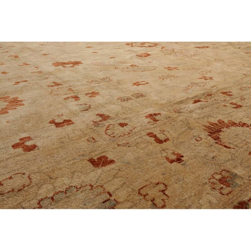 Hand Knotted Warm Beige Oushak Wool Traditional Oriental Area Rug - 12' 1'' x 17' 9''