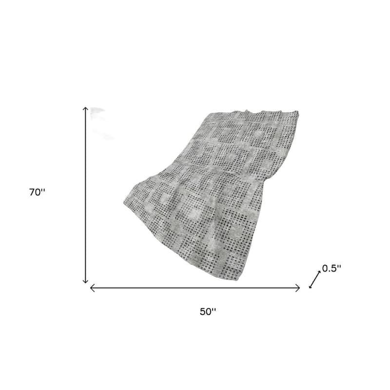 HomeRoots 50" X 70" Gray And Silver Geometric Polyester Woven Plush Throw Blanket