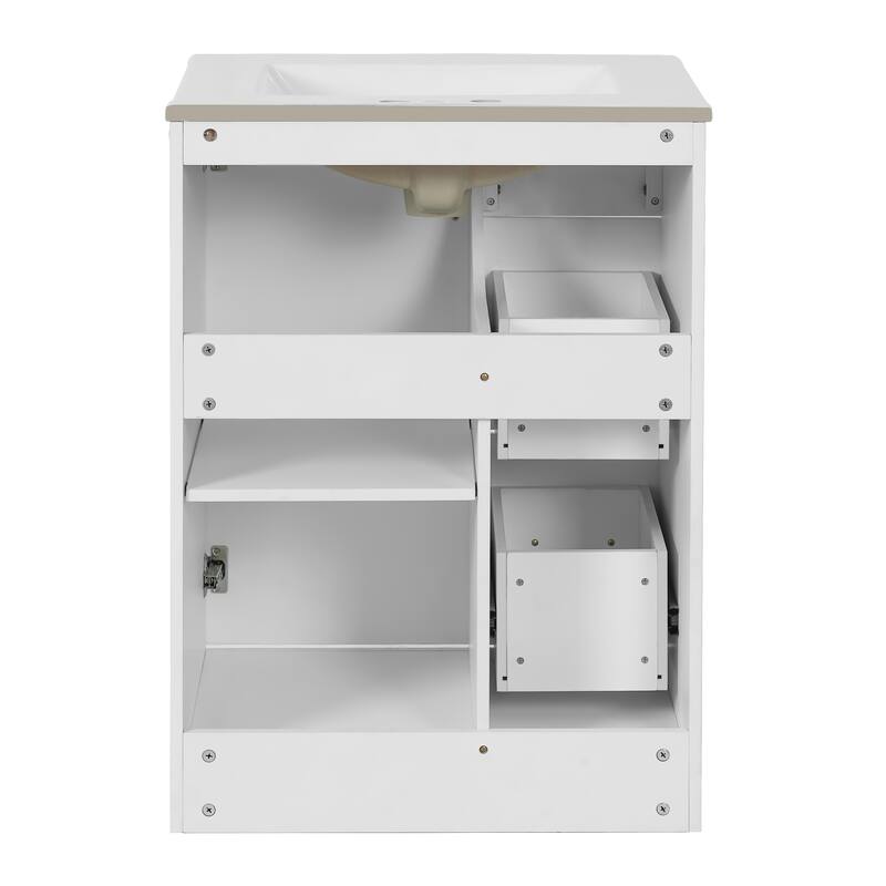 GDFStudio - Elmbrook Modern Bathroom Vanity with Ceramic Sink and 2 Storage Drawers & Soft-Closing Door - 24'W