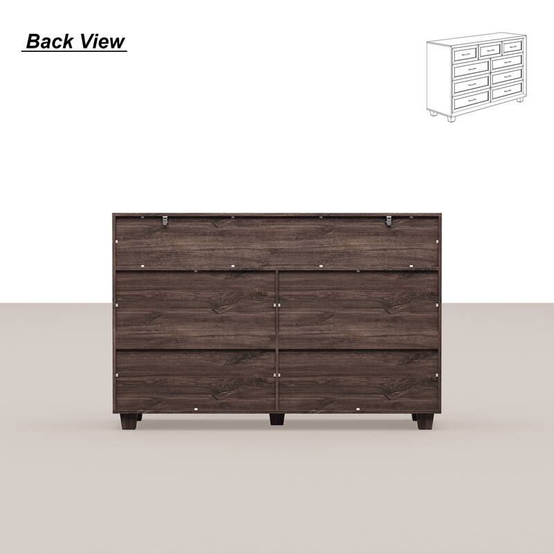 Modern 9-Drawer Dresser with Solid Wood Legs, Vintage Brown and White Wood Grain Options, Bedroom Storage Chest