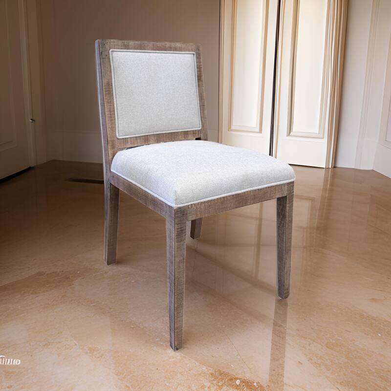 Sevy Side Dining Chair Set of 2, Padded Square Back and Seat, Brown Wood
