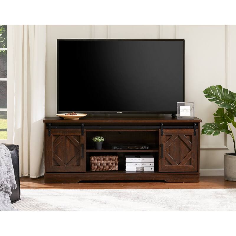 WAMPAT Sliding Barn Door 59-inch Wood TV Stand Storage Cabinet