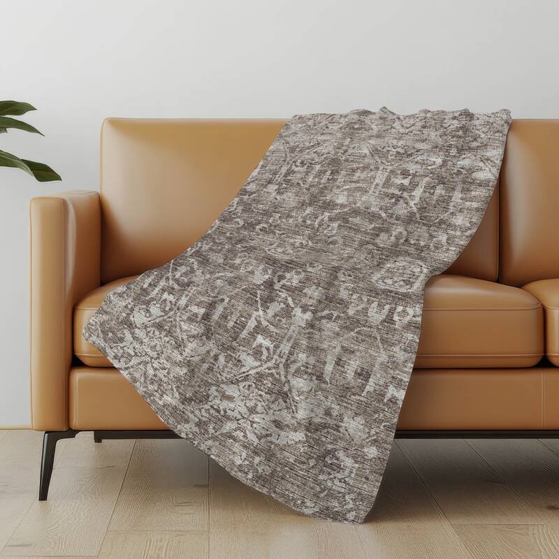 Premium Machine Washable ASB40 Vintage Global Sherpa Throw Blanket - Brown - 4'2" x 5'10"