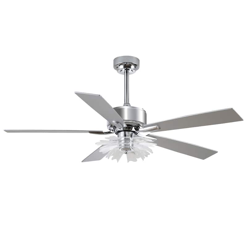 52" Chrome Reversible 5-Blade Modern LED Ceiling Fan with Light and Remote