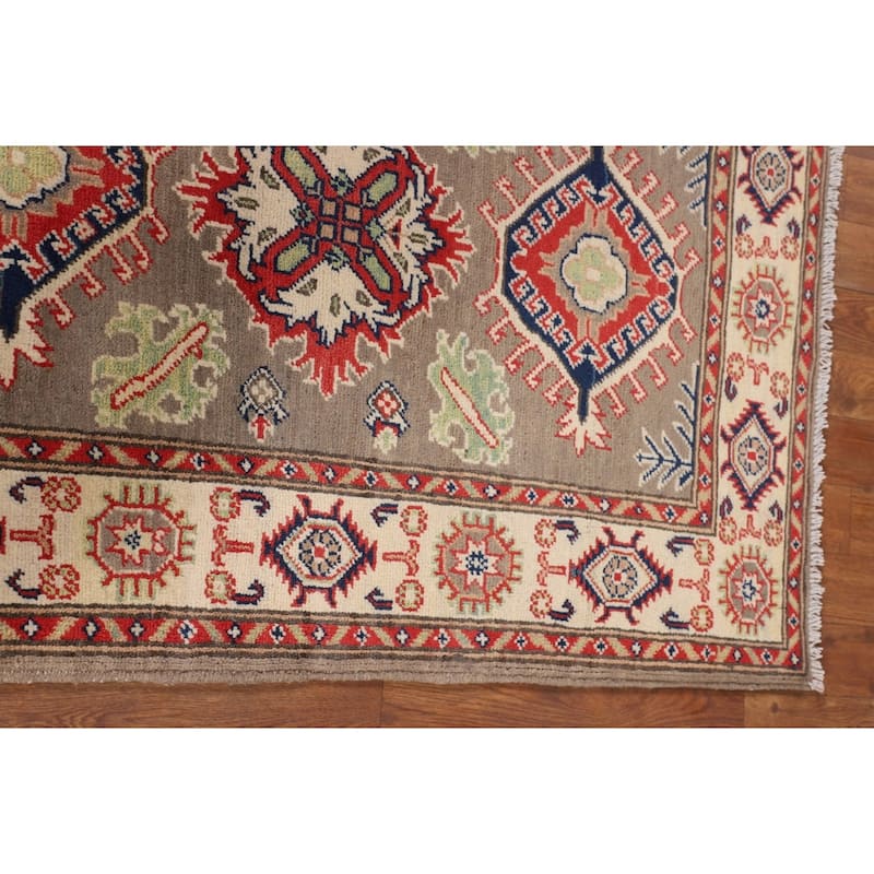 Brown Geometric Kazak Oriental Accent Rug Handmade Wool Carpet - 2'10" x 4'0"
