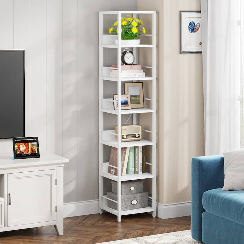Industrial 75'' Tall Solid Corner Shelves, 6-Tier Narrow Bookshelf Storage Rack Display Stand