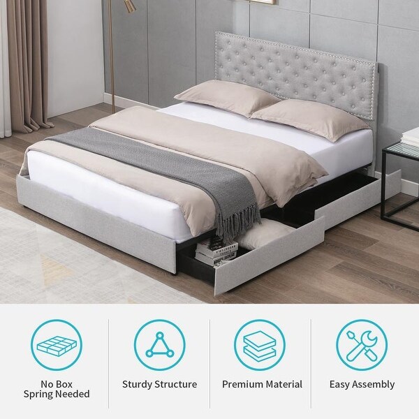 Platform Bed Frame with 4 Large Storage Drawers, King Size