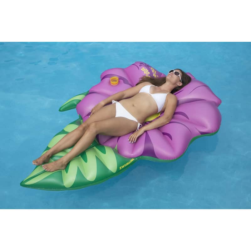 70" Inflatable Green and Pink Summer Hibiscus Flower Lounge Pool Float