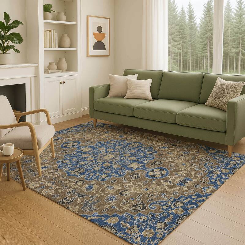 Machine Washable Indoor/ Outdoor Traditional Savannah Chantille Rug