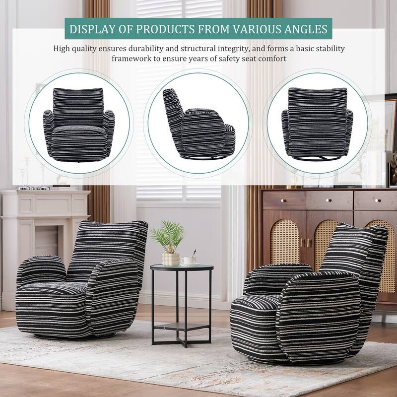 HOMEFUN Boucle Upholstered 360° Swivel Fabric Striped Armrest Leisure Chair for Living room and Bedroom