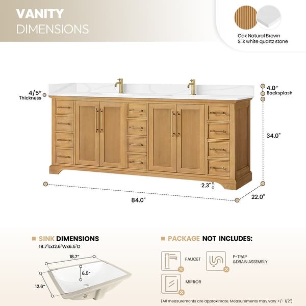dimension image slide 4 of 6, Tokyo Bath Vanity with Quartz Stone Top without Mirror